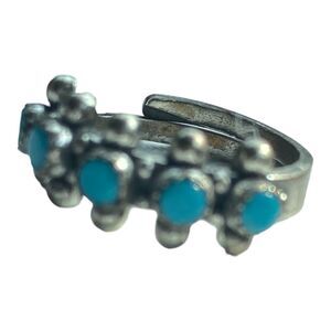 Vtg Sterling Silver Ring Turquoise Band Artisan Southwest Snake Eyes Adjusts 5.5